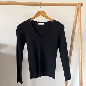 Scalloped Trim Ribbed Sweater in Black - S